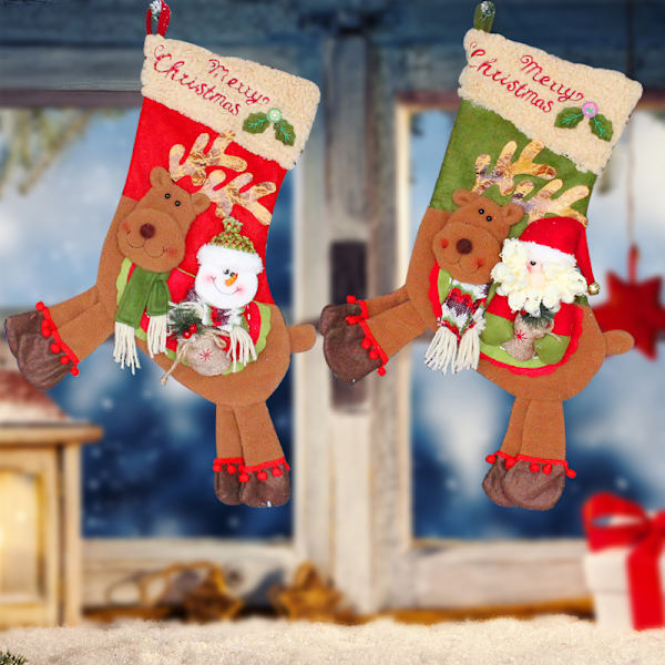 Stora julstrumpor Älgform dekorativa strumpor Julgranshänge Xmas Heminredning A