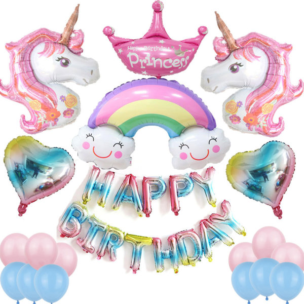 34st Unicorn Födelsedagsfest Dekorationspaket Set med gratis luftpump 16 tums aluminiumfolieballonger Leksaker för flickor Födelsedagspresent A Style