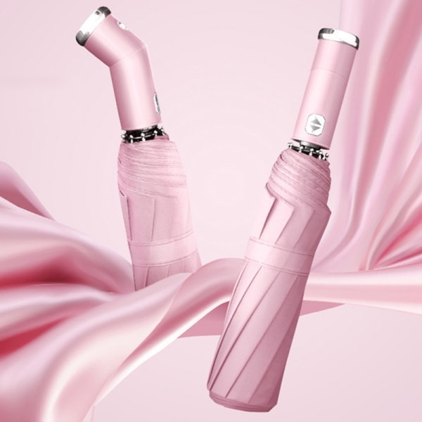Vindtätt LED sol- och regnparaply Helautomatiska paraplyer med 10 revben och 3-faldiga unisex Pink