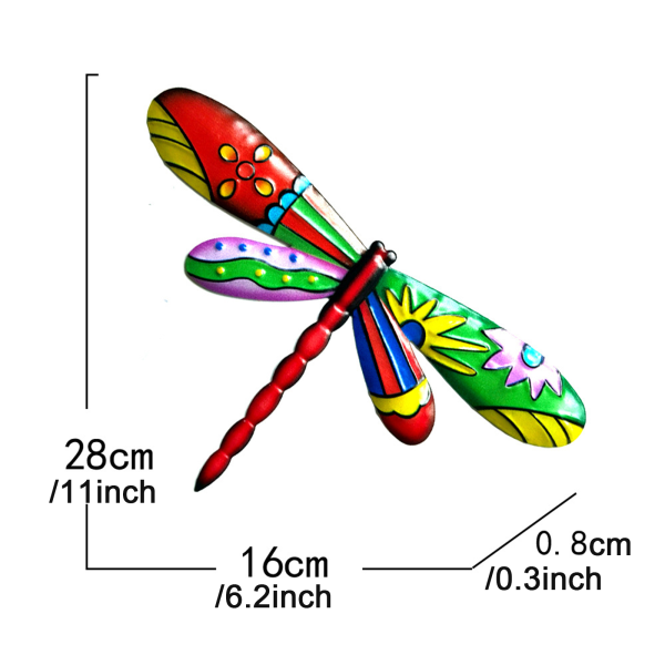 3D metall trollslända vägghängande järnhantverk Färgglad lätt trädgårdsväggdekoration för heminredning i vardagsrummet Red