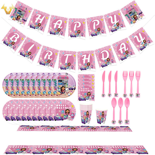 Gabby's Dollhouse Party Supplies för flickor Tecknad printed födelsedagsfest dekoration F