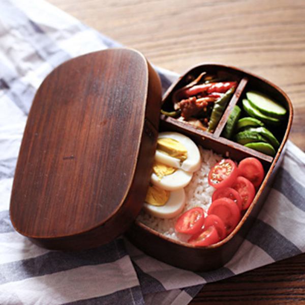 Japanska Bento-lådor Trä Lunchlåda Handgjord Sushilåda i naturligt trä Bordsskål Matbehållare
