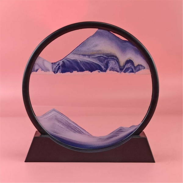 Rörlig Sand Konstbild Runt Glas 3D Naturligt Landskap Flödande Sand Ram Timglas Dekor För Hem Purple 24.8cm