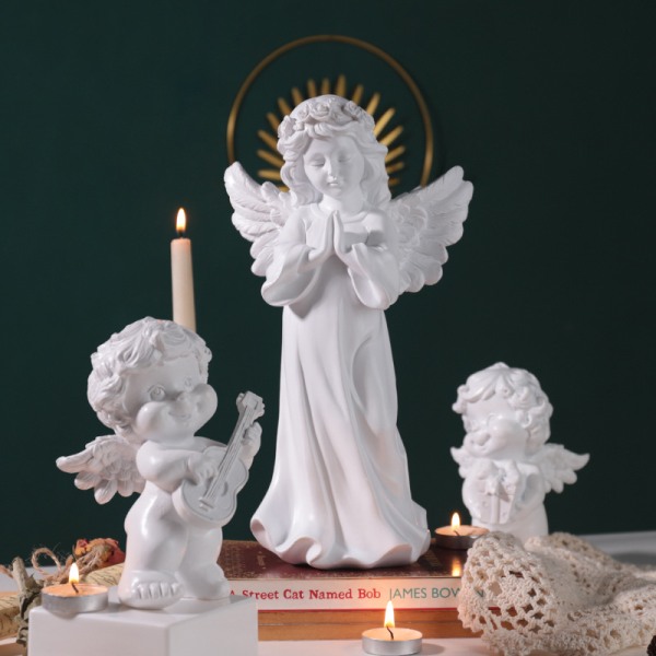 Ängelstaty Prydnad Fe Bön Heminredning Religiös konst Harts Söt Andlig Komfort Dekoration För Hem Bilhylla Gift Cherubs