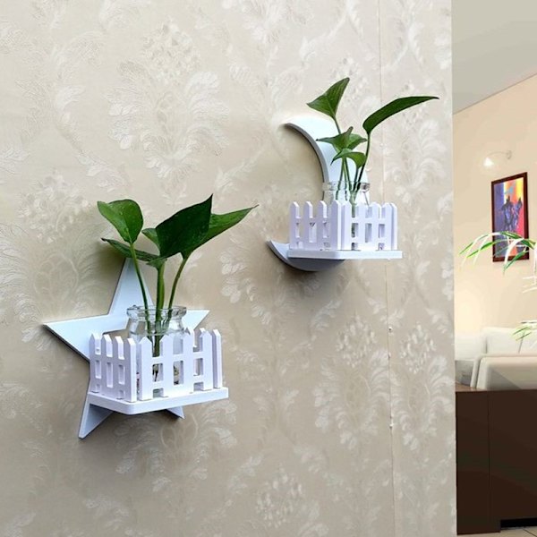 2/3 ST Stålfri Hydroponic Plant Krukställ Set Självhäftande Väggmonterad Blomkrukhållare Med Glaskruka & Lim 17*17cm Moon   Sun