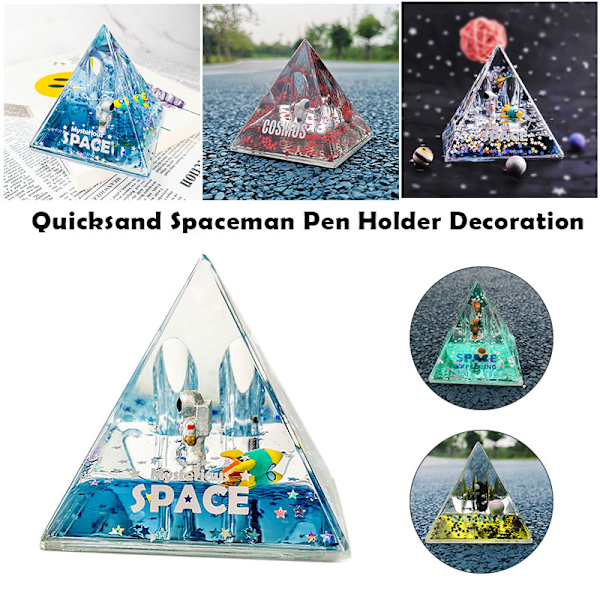 Flytande kvicksand Pyramid Blyertspenna Hållare Mysterious Space Akryl Harts Skrivbord Dekorativ Organizer Gold