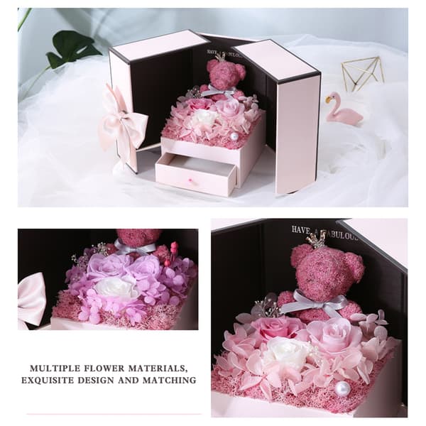Dubbeldörr konserverad blombjörn smycken presentask slitstark presentförpackning box för bröllopsförslag D