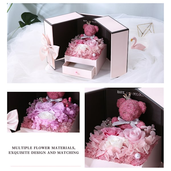 Dubbeldörr konserverad blombjörn smycken presentask slitstark presentförpackning box för bröllopsförslag E