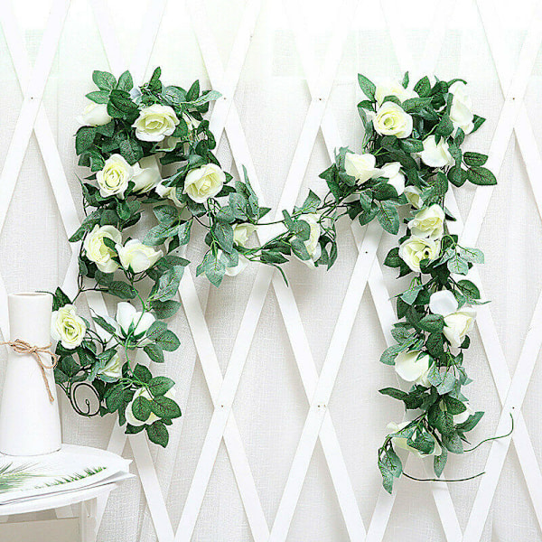 Simulerad Rose Vine Green Leaf Garland Hängande prydnad Lämplig för bröllopsfest Trädgårdsdekoration Red