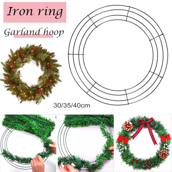 Runda jul Metall Järn Krans Ring Ram DIY Bröllop Xmas Party Dörrdekor 30cm