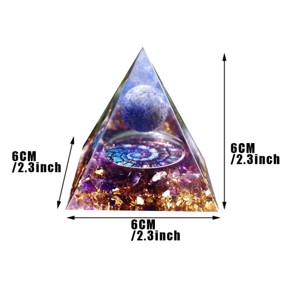 Lapis Lazuli Kristallsfär Orgone Pyramid Naturlig Amethys Pyramid Desktop Ornament Positiv Energigenerator Heminredning