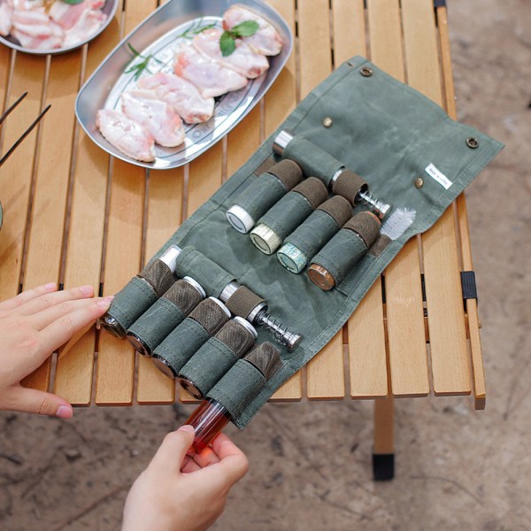 Utomhusresor Kryddsats med 12 delar hängbar Multi Spice Container Bag för picknick Army Green