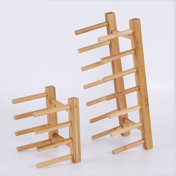 Bambu Trä Diskställ Tallrik Stativ Grytlock Hållare Köksskåp Organizer För kopp Skärbräda Skål Torkställ 3 Slots