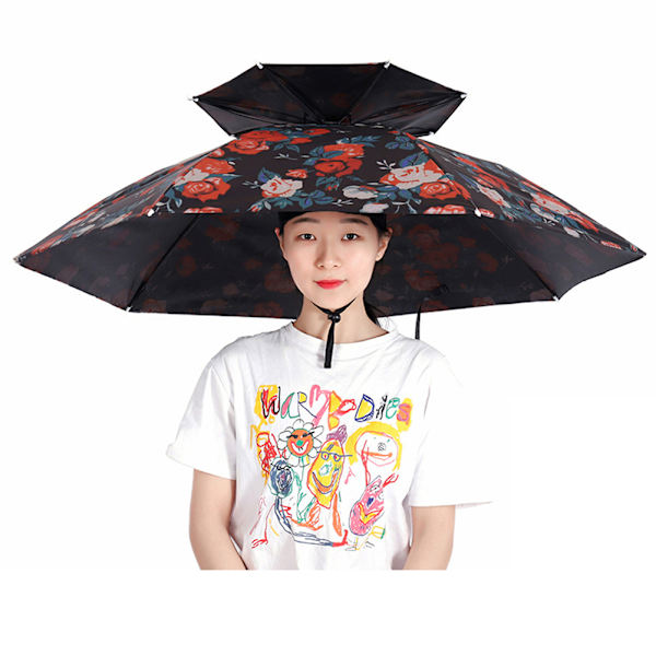 2-lagers paraplyhatt bärbar andningsbar paraplyhatt hopfällbar regnskydd 95cm Rose