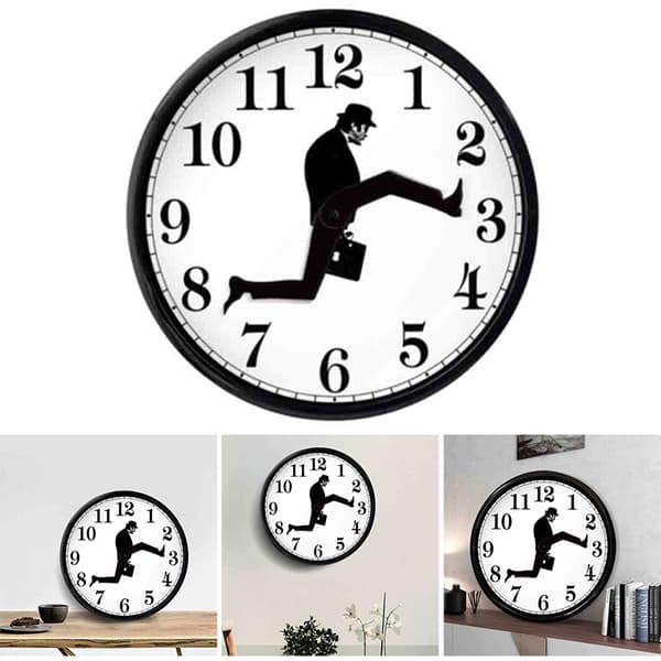 Inspirerad Silly Walk Väggklocka Creative Silent Mute Clock Väggkonst för heminredning i vardagsrummet Black Frame