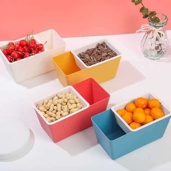Multifunktionell dubbellagers snackbox Hem fyrkantig urlakningsbar fruktbricka Red