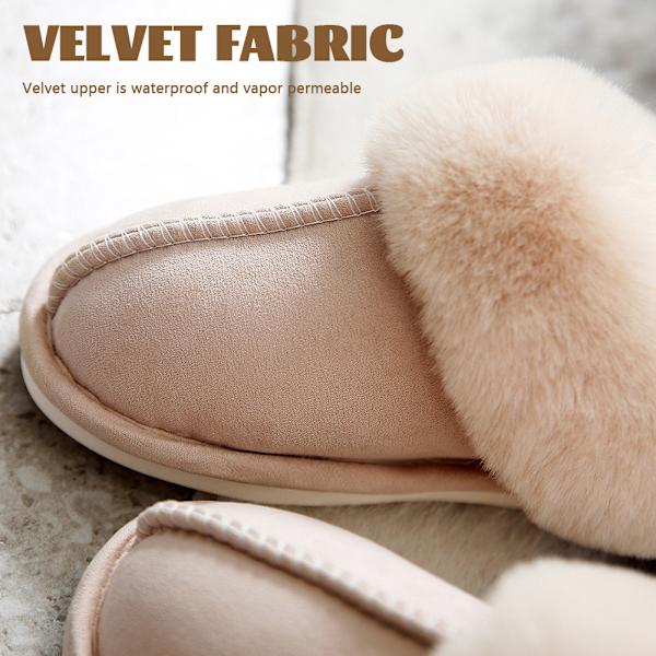 Tjocka plysch inomhustofflor, Vintervarma tofflor för kvinnor Khaki 255mm