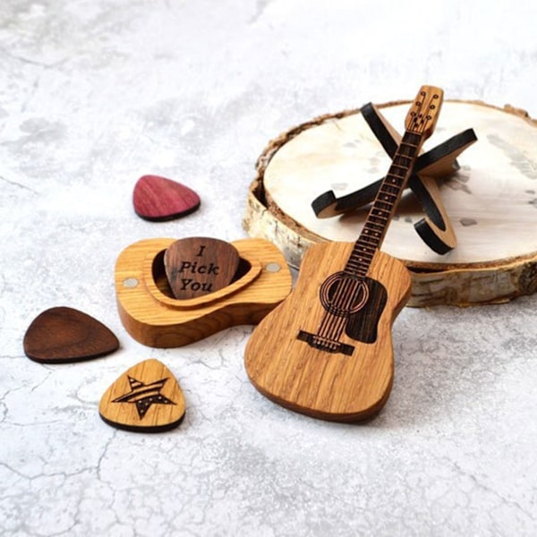 Trägitarrplockfodral Söt gitarrform Akustisk gitarrplocklåda för gitarrstandardplock C