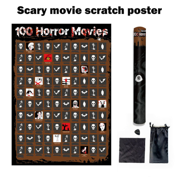 100 skräckfilmer Skrapa av affisch för Halloween måste se filmutmaningar Affischpresenter till filmfans