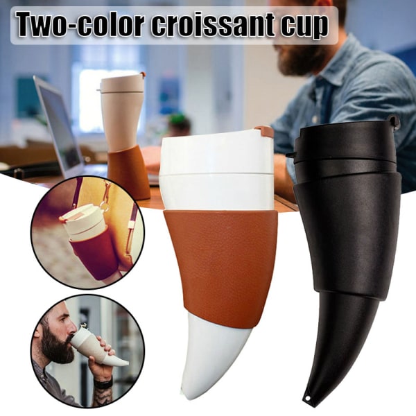 Getmugg Hornformad kaffeflaska med axelrem Creative Portable Dricksvattenkopp Present 230ml Black