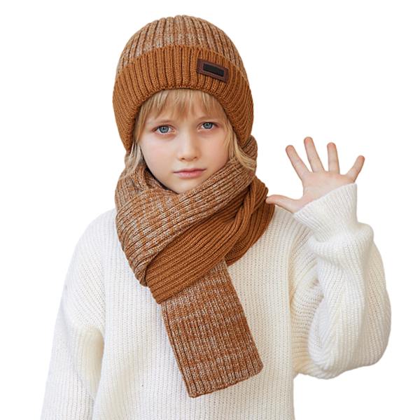 Barnmössor Scarf Set Vindtät Värmande Barnmössa för utomhusbruk Kaki