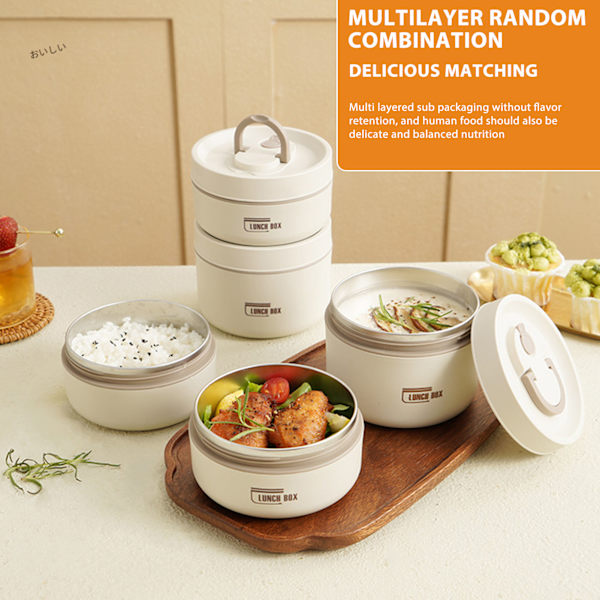 Bärbar isolerad lunchbehållare Set Multi-Layer Combination Picknick Lunch Box Brown 2 Layer