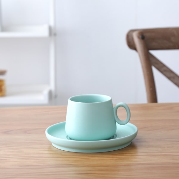 Kaffekoppar med bricka Porslin Te Matt keramik fat Mugg Macaron Hemtillbehör Inky-blue