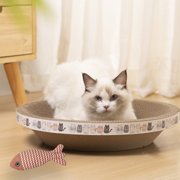 Skålformad kattskrapbräda med fiskleksaker Roliga bettsäker träning Kattleksaker för kattungar Katt husdjur Globe Medium