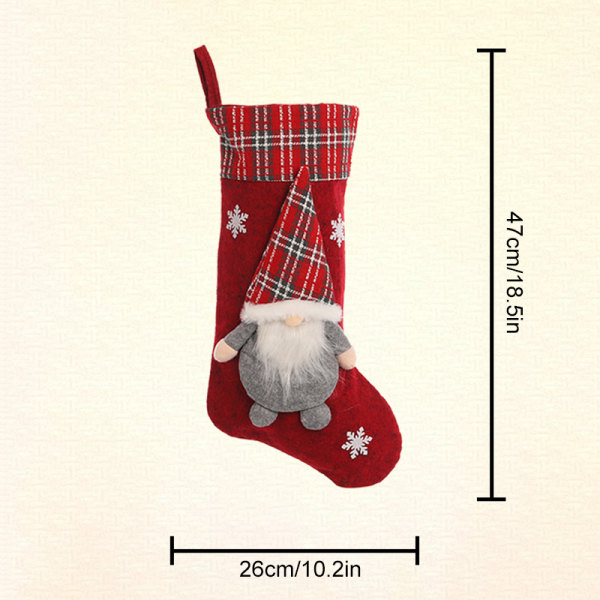 Julstrumpa med 3D-tomtar Santa Loop Design Hållbar Långvarig Lättvikt Bästa presenten till jul nyår Grey Pocket Dot