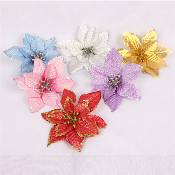 10st konstgjord julstjärna Blomma Jul Dekorativ Glitter Blomma Julgran Bröllopsdekoration Red 10pcs