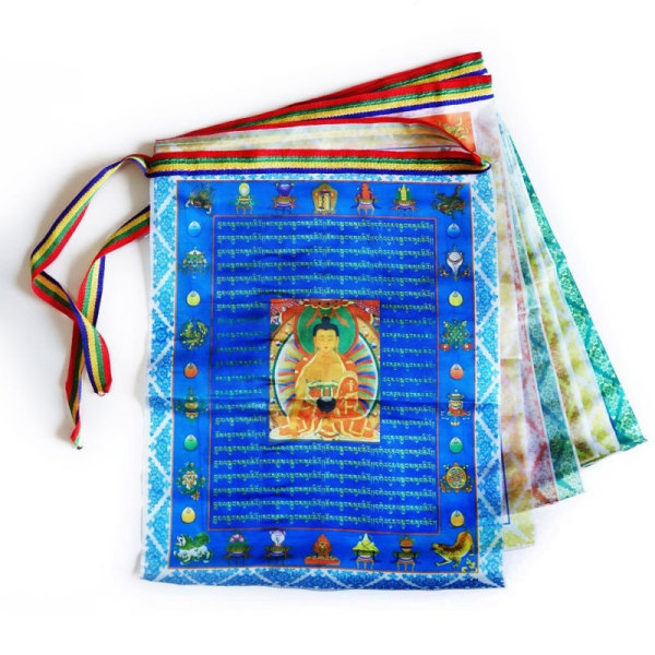 10 st tibetanska buddhistiska böneflaggor Dekorativ flagga innehåller tibetanska skrifter