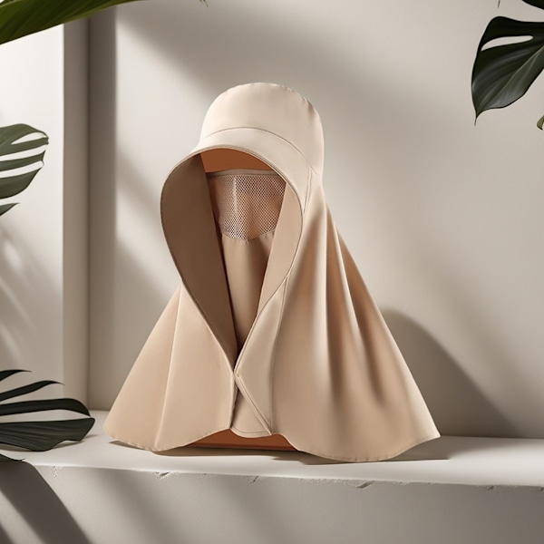 Sommer Bredskygget Solhat til Kvinder Udendørs Stor UV Beskyttelse Shawl Hat med Ansigt Hals Dæk Flap Strandhat Beige
