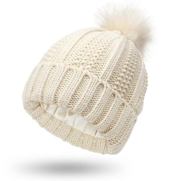 Elastisk ribbstickad mössa för hårskydd Bekväma andningsbara temamössor för kvinnor tjejer Beige