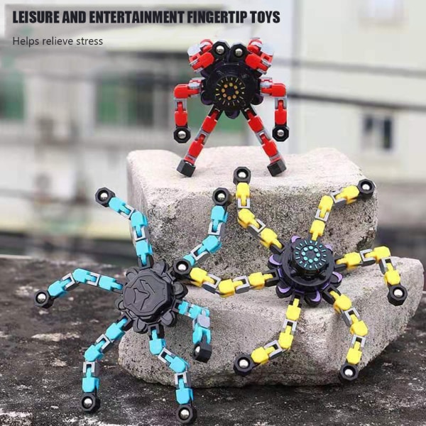 Transformerbar Mecha Chain Fingertop Spinners Toy Anti Pressure Avslappnande Baubles Leksak För Barn Pojke Flicka Vuxen Blue
