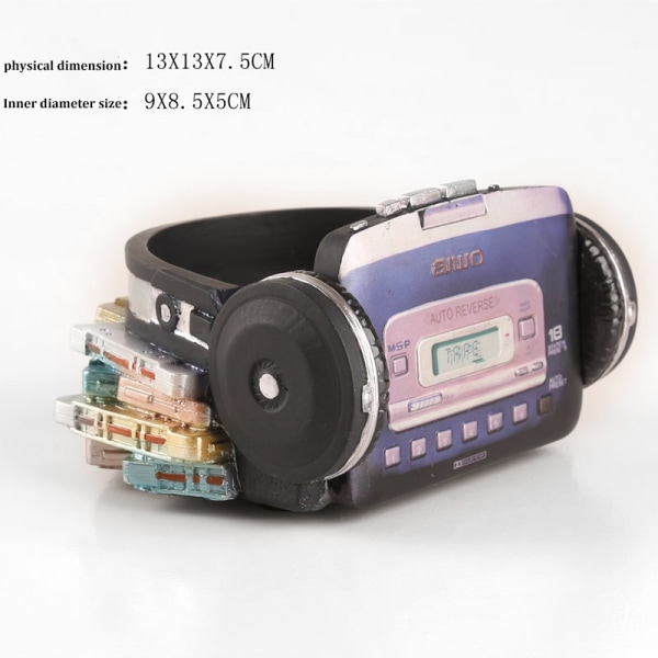 Kreativ blomkruka Retro Walkman Headset Design Suckulent Bonsai Plant Hållare Skrivbord Mini Kruka Ornament För Hem Bord Black Purple