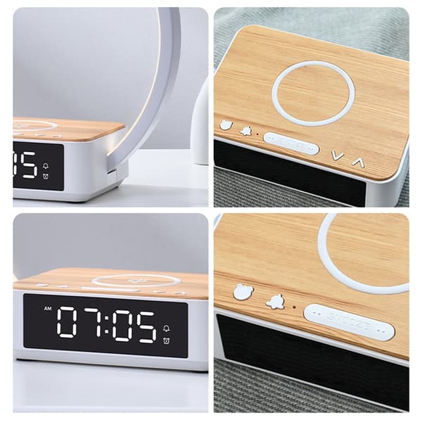 Smart trådlös laddning Digital Display Väckarklocka Bordslampa Multifunktionell Modelampa För Hem Sovrum EU plug