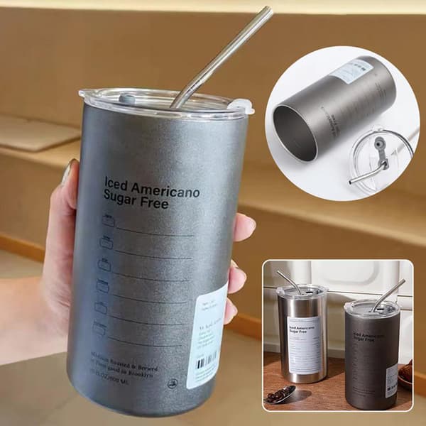 Rostfritt stål, halmisolerad mugg Multifunktionsstor vattenkopp för kontor i hemmet Silver 320ml