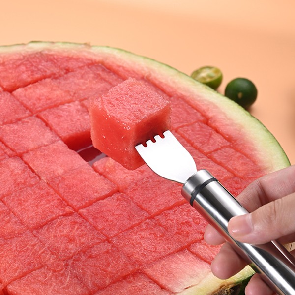 2 i 1 vattenmelon skärgaffel med ergonomiskt grepp Enkel rengöring Återanvändbara fruktskärare för sommarfest Wire 1pcs