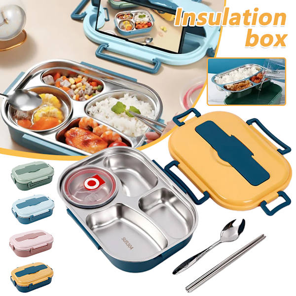 Bento Lunchbox i rostfritt stål Bärbar Isolerad Lunchbox med stor kapacitet för student Blue