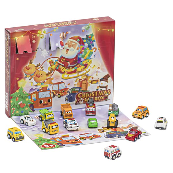Jul adventskalenderlåda Julnedräkningskalender Billeksak Presentask för barn Barn Pull Back Car