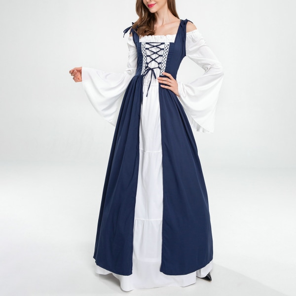 Kvinnors medeltida golvlång klänning kostymer långärmad prinsessa cosplay klänning för temafest Dark Green XL