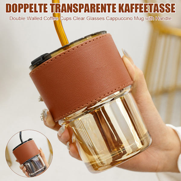 150-450ml Dubbelglaskopp Kaffemugg Dubbelväggig kaffekopp Klarglas Cappuccinomugg med handtag Black