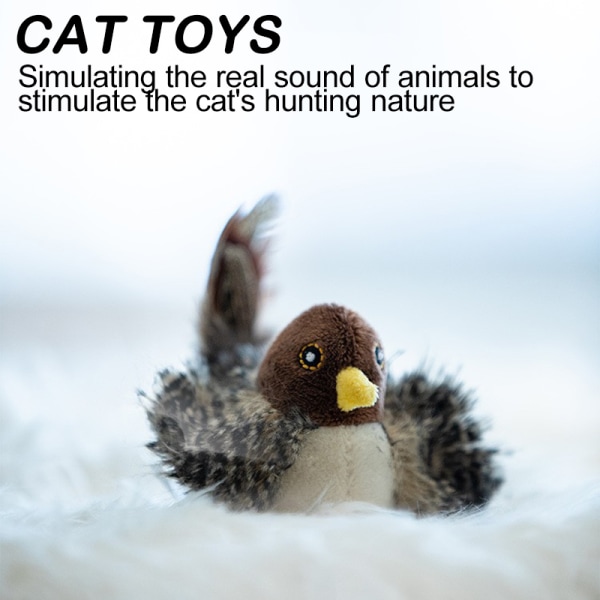 Sparvformad kattleksak Fåglar Simulering Ljudleksak Husdjursljud Plyschdocka tillbehör för katt Birdie