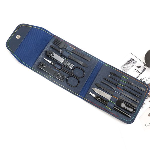 12ST/ Set Nagelklippare i rostfritt stål Professionell pedikyrmanikyrverktygssats Navy Blue