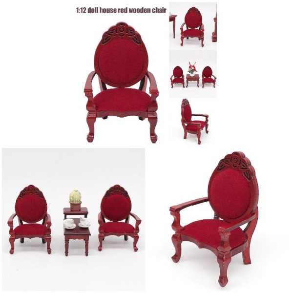 Klassisk Röd Trästol Minidocka Möbelmodell För 1/12 Dollhouse Lekhusleksaker Red