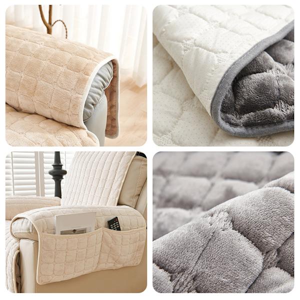 Quiltad stretchreclinerskydd Komfort Vattentät Möbelskydd Med Förvaringsfickor Soffa Skydd För Hem Beige 53 * 190cm
