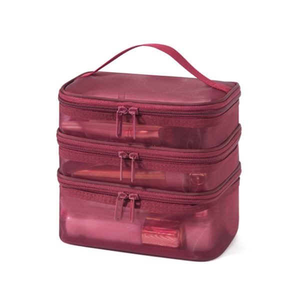 Bärbar Mesh Rese Kosmetisk Förvaringsväska Stor Kapacitet Lätt Toalettväska För Hem Hotell Makeup Wine Red