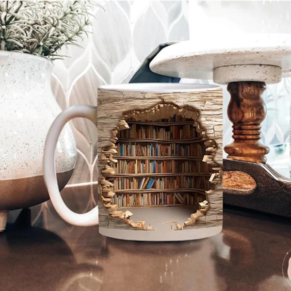 3D bokhylla keramikmugg Handhållen kaffevattenkopp i chic stil för hemmakök C