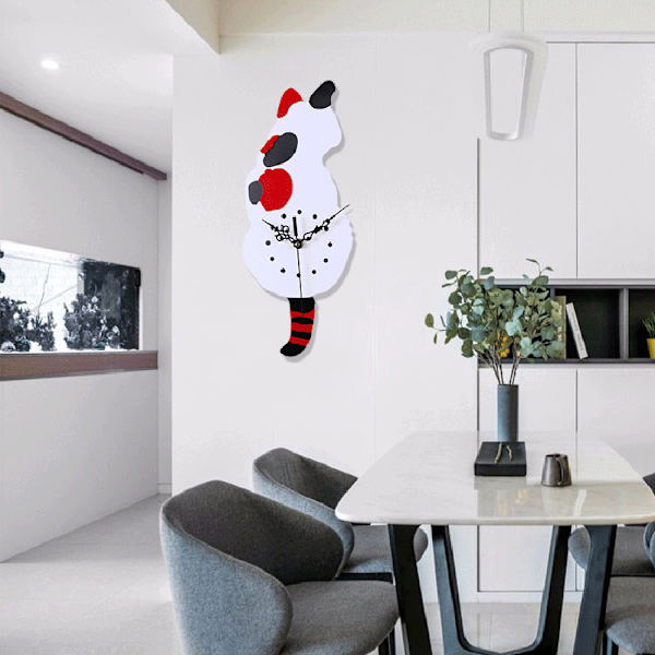 Kreativ tecknad Söt kattväggklocka DIY-katt Akrylväggklocka med svängsvanspendel för vardagsrum, sovrum, kök C