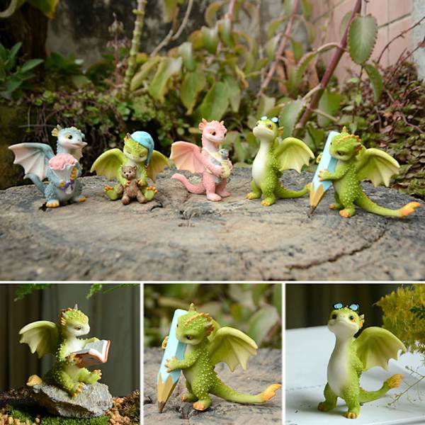 Söt drakestaty Landskap Hartsfigurer Trädgårdshantverk Dekorationer Djurprydnader Hemtillbehör Drawing Dragon